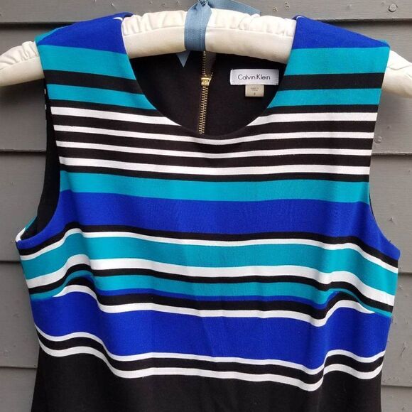 Calvin Klein Blue Black White Stripe Knit Dress size 8 - Picture 12 of 13